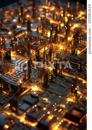 intricate circuit board with led lights, created with generative ai 105061624