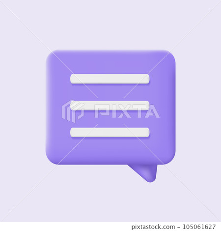 3d speech bubble icon. Square chatting box on purple background. Modern vector illustration 105061627