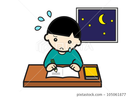 boy studying late at night - Stock Illustration [105061877] - PIXTA