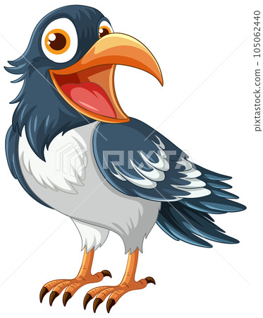 A cheerful cartoon illustration of a raven standing isolated on a white background 105062440