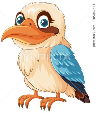 A cartoon illustration of a cute Kookaburra, a native Australian bird, standing isolated on a white background 105062441
