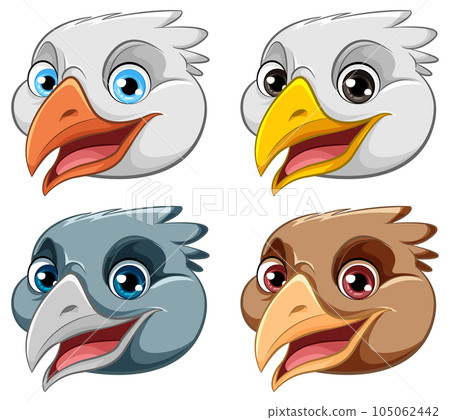 A vector cartoon illustration of a set of bird heads with different emotions 105062442
