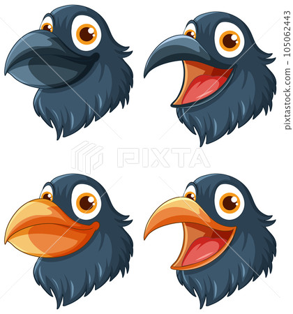A vector cartoon illustration of a Raven head with different emotions, isolated on a white background 105062443