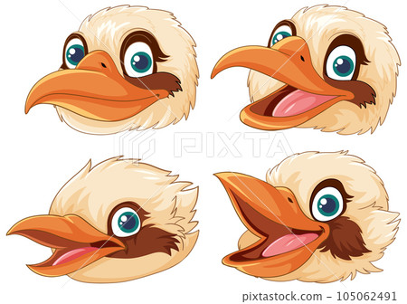 Set of Kookaburra native Australia birds with different emotions depicted in a vector cartoon illustration style. 105062491