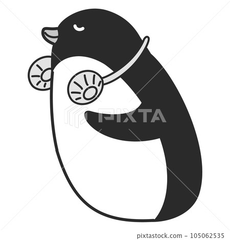 Illustration of a penguin using a neck fan (black and white) Illustration of a penguin using a neck fan (black and white) 105062535