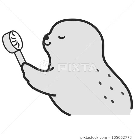 使用迷你風扇的海豹插圖（黑白） 105062773