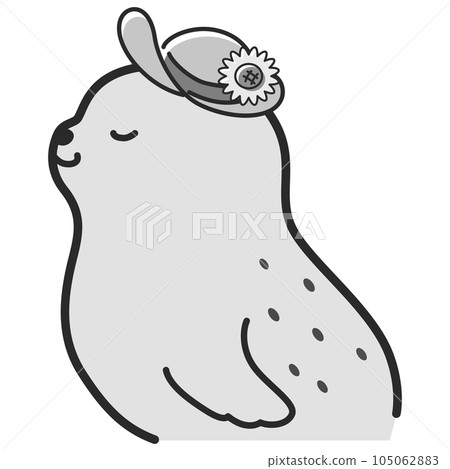 Illustration of a seal wearing a straw hat (black and white) Illustration of a seal wearing a straw hat (black and white) 105062883