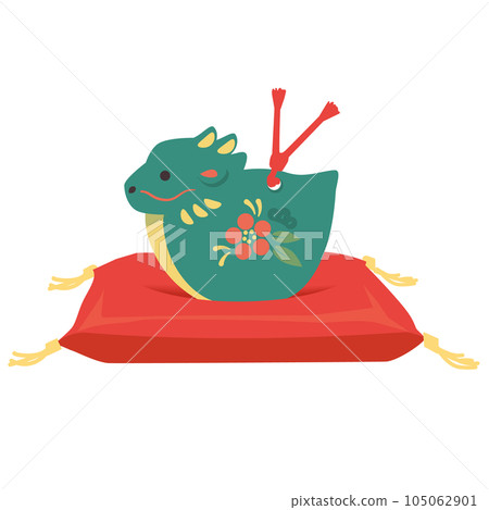 紅色坐墊上的龍雕像(綠色)插圖 紅色坐墊上的龍雕像(綠色)插圖 105062901