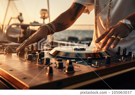 DJ playing music at the club summer party AI Generative. 105063037