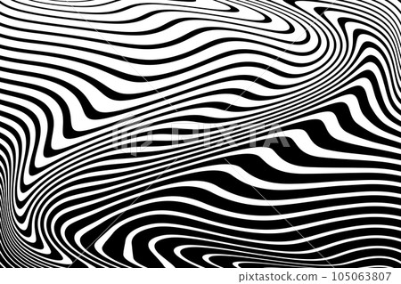 Wavy Lines Pattern with 3D Illusion and Twisting Motion Effect. Abstract Black and White Texture. Vector Art. Wavy Lines Pattern with 3D Illusion and Twisting Motion Effect. Abstract Black and White Texture. Vector Art. 105063807