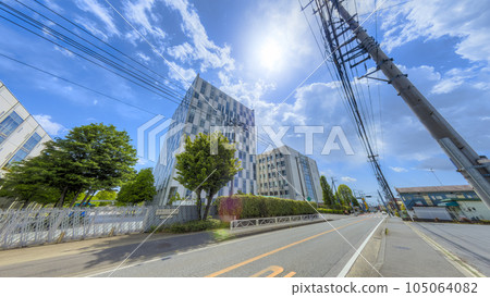 One-lane road with bright sunshine 105064082