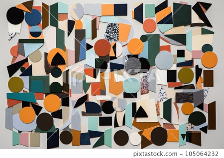 a series of deconstructed and fragmented shapes, each with a different color or pattern, created with generative ai a series of deconstructed and fragmented shapes, each with a different color or pattern, created with generative ai 105064232