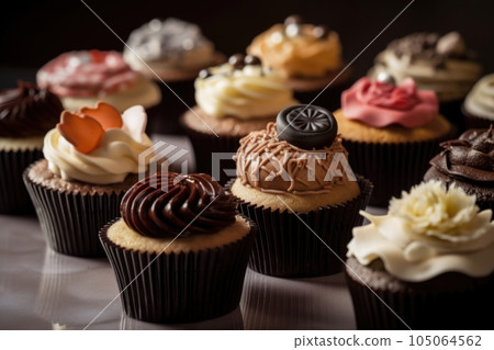 selection of classic and gourmet cupcakes for different occasions, including birthdays and weddings, created with generative ai 105064562