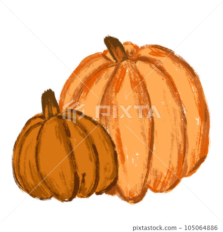 Hand drawn illustration of fall autumn pumpkin in yellow orange. Sticker for halloween thanksgiving, cozy farm farmhouse cottagecore design, paint texture. Hand drawn illustration of fall autumn pumpkin in yellow orange. Sticker for halloween thanksgiving, cozy farm farmhouse cottagecore design, paint texture. 105064886