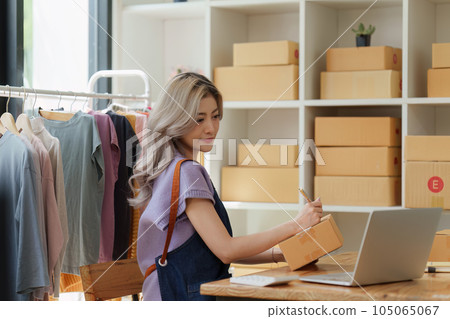 Small and medium business freelance worker working at home office. Startup and Online SME business concept 105065067