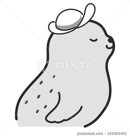 Illustration of a seal wearing a hat (black and white) 105065402
