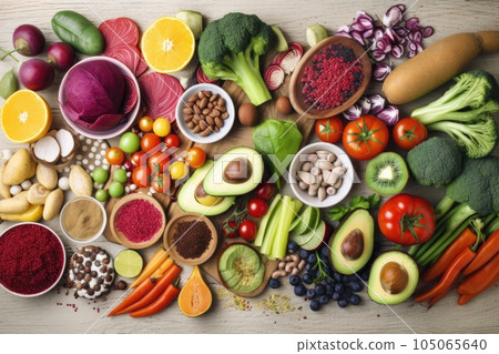 a colorful and healthful array of immunity-boosting foods, including fruits, vegetables, nuts & seeds, created with generative ai a colorful and healthful array of immunity-boosting foods, including fruits, vegetables, nuts & seeds, created with generative ai 105065640