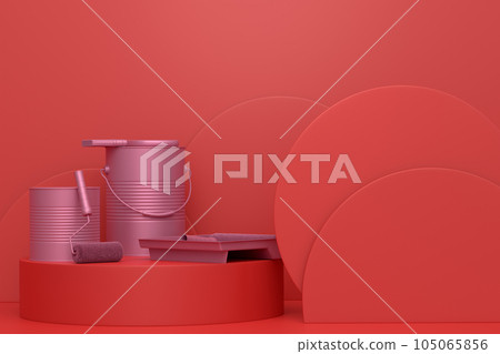 Abstract scene with safety helmet, bucket with paint rollers on monochrome Abstract scene with safety helmet, bucket with paint rollers on monochrome 105065856