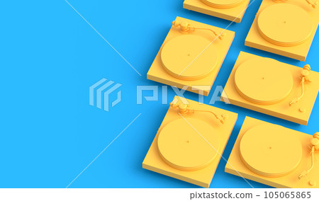 Set of vinyl record player or DJ turntable with retro vinyl disk on monochrome Set of vinyl record player or DJ turntable with retro vinyl disk on monochrome 105065865