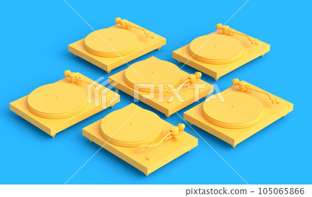 Set of vinyl record player or DJ turntable with retro vinyl disk on monochrome 105065866