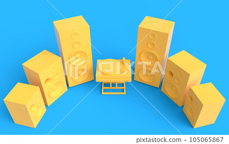 Set of Hi-fi speakers and DJ turntable for sound recording studio on monochrome 105065867