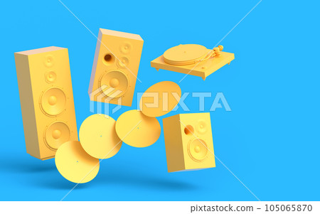 Set of Hi-fi speakers and DJ turntable for sound recording studio on monochrome 105065870