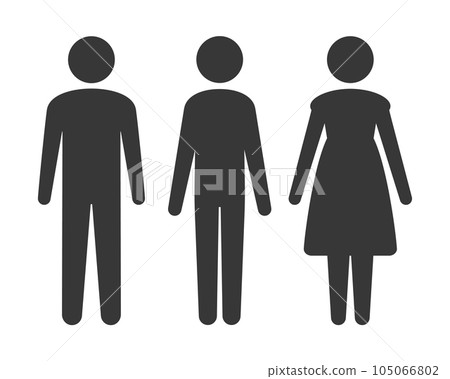三個人站著的圖標象形文字 — 性別、無性別、多樣性、LGBTQ+ 的形象 三個人站著的圖標象形文字 — 性別、無性別、多樣性、LGBTQ+ 的形象 105066802