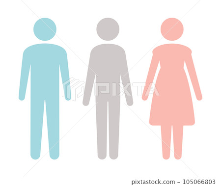 三個人站著的圖標象形文字 — 性別、無性別、多樣性、LGBTQ+ 的形象 三個人站著的圖標象形文字 — 性別、無性別、多樣性、LGBTQ+ 的形象 105066803