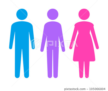 三個人站著的圖標象形文字 — 性別、無性別、多樣性、LGBTQ+ 的形象 三個人站著的圖標象形文字 — 性別、無性別、多樣性、LGBTQ+ 的形象 105066804