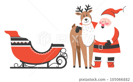 Santa Claus hugging reindeer, Christmas characters Santa Claus hugging reindeer, Christmas characters 105066882