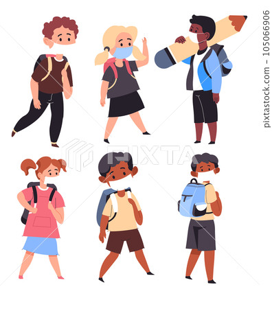 Children wearing medical masks going to school 105066906