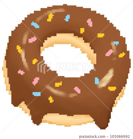 Cute chocolate doughnut with rainbow icing in pixel art Cute chocolate doughnut with rainbow icing in pixel art 105066992