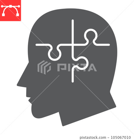 Brain puzzle glyph icon, solution and psychotherapy , mental health vector icon, vector graphics, editable stroke solid sign, eps 10. 105067010