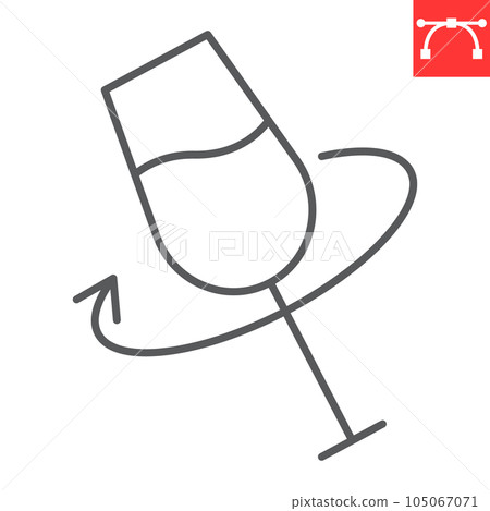 Wine swirl line icon, drink and alcohol, glass wine rotate vector icon, vector graphics, editable stroke outline sign, eps 10. Wine swirl line icon, drink and alcohol, glass wine rotate vector icon, vector graphics, editable stroke outline sign, eps 10. 105067071