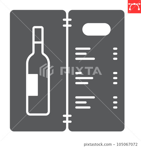 Wine menu glyph icon, drink and alcohol, wine card vector icon, vector graphics, editable stroke solid sign, eps 10. Wine menu glyph icon, drink and alcohol, wine card vector icon, vector graphics, editable stroke solid sign, eps 10. 105067072
