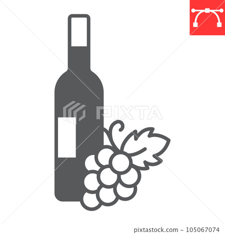 Wine bottle glyph icon, drink and alcohol, bottle with grape vector icon, vector graphics, editable stroke solid sign, eps 10. 105067074