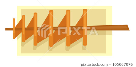 Spiral fried potato chips on stick served on plate Spiral fried potato chips on stick served on plate 105067076