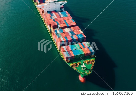 Container ship aerial drone view, sea freight business logistics, export and import, shipping cargo boat transpor. 105067160