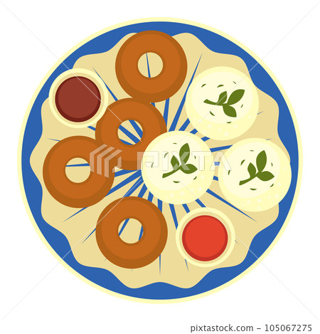 Fried onion rings and cheese with sauce on plate Fried onion rings and cheese with sauce on plate 105067275
