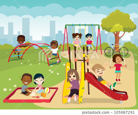 Children Playing On Playground Spending Leisure Time 105067291