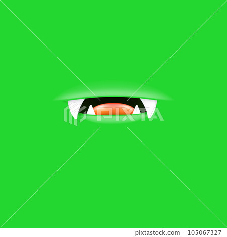 Vector Cartoon open mouth with fangs isolated on green background. Funny and cute green funny Halloween Monster open mouth with big vampire fangs. jaws and mouth of the beast cartoon illustration Vector Cartoon open mouth with fangs isolated on green background. Funny and cute green funny Halloween Monster open mouth with big vampire fangs. jaws and mouth of the beast cartoon illustration 105067327