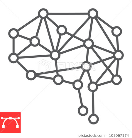 Neural network line icon, technology and artificial intelligence, ai brain concept vector icon, vector graphics, editable stroke outline sign, eps 10. Neural network line icon, technology and artificial intelligence, ai brain concept vector icon, vector graphics, editable stroke outline sign, eps 10. 105067374