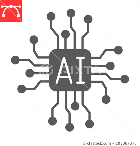 AI chip glyph icon, technology and artificial intelligence, embedded device vector icon, vector graphics, editable stroke solid sign, eps 10. AI chip glyph icon, technology and artificial intelligence, embedded device vector icon, vector graphics, editable stroke solid sign, eps 10. 105067375