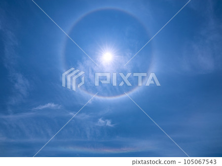 Cityscape of Yokohama, Japan A rainbow-colored ring of light "Halo" that appears around the sun and a rainbow that appears below it = Observed in Yokohama City Cityscape of Yokohama, Japan A rainbow-colored ring of light "Halo" that appears around the sun and a rainbow that appears below it = Observed in Yokohama City 105067543