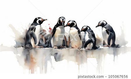 Generative AI, Arctic Unity: Watercolor Drawing of Penguins Huddling Together Generative AI, Arctic Unity: Watercolor Drawing of Penguins Huddling Together 105067656