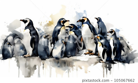 Generative AI, Arctic Unity: Watercolor Drawing of Penguins Huddling Together Generative AI, Arctic Unity: Watercolor Drawing of Penguins Huddling Together 105067662