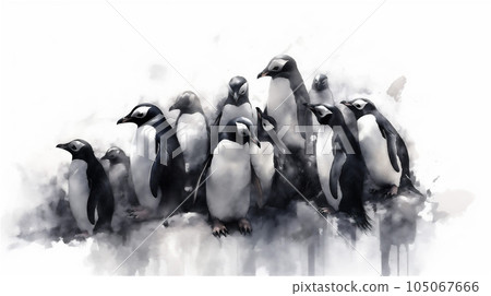 Generative AI, Arctic Unity: Watercolor Drawing of Penguins Huddling Together Generative AI, Arctic Unity: Watercolor Drawing of Penguins Huddling Together 105067666