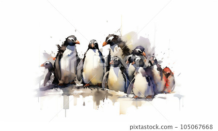 Generative AI, Arctic Unity: Watercolor Drawing of Penguins Huddling Together Generative AI, Arctic Unity: Watercolor Drawing of Penguins Huddling Together 105067668