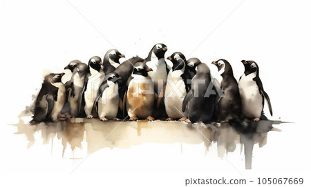 Generative AI, Arctic Unity: Watercolor Drawing of Penguins Huddling Together Generative AI, Arctic Unity: Watercolor Drawing of Penguins Huddling Together 105067669