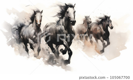 Generative AI, Unbridled Freedom: Watercolor Drawing of a Herd of Wild Horses Generative AI, Unbridled Freedom: Watercolor Drawing of a Herd of Wild Horses 105067700